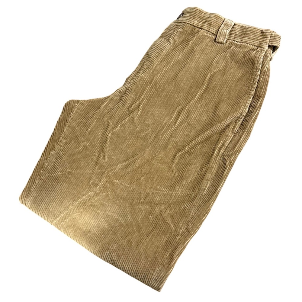 LL BEAN Pants Mens 34 Tan Corduroy Comfort Waist Cotton Pleated Casual Trousers